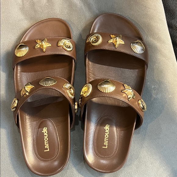 Larroude Shoes - Larroude Brown Sandals with Gold Accents